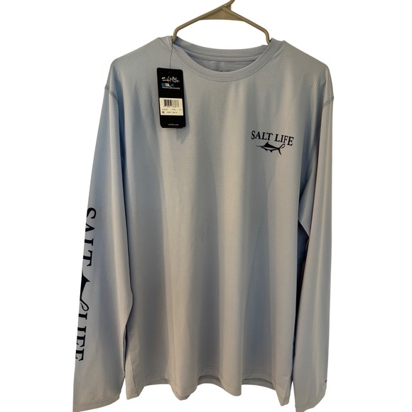 Salt Life Mens SLX UVapor Performance Fishing Long Sleeve Shirt Blue LRG NWT - Picture 1 of 8